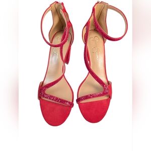 Jessica Simpson Red Strappy Heels Size 9M With Zip Back
